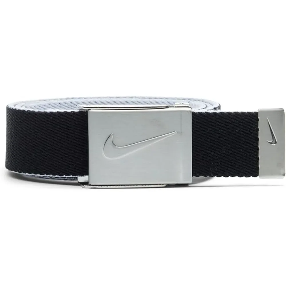 Nike Boys Reversible Stretch Web Belt Black/White Silver Buckle Youth Golf